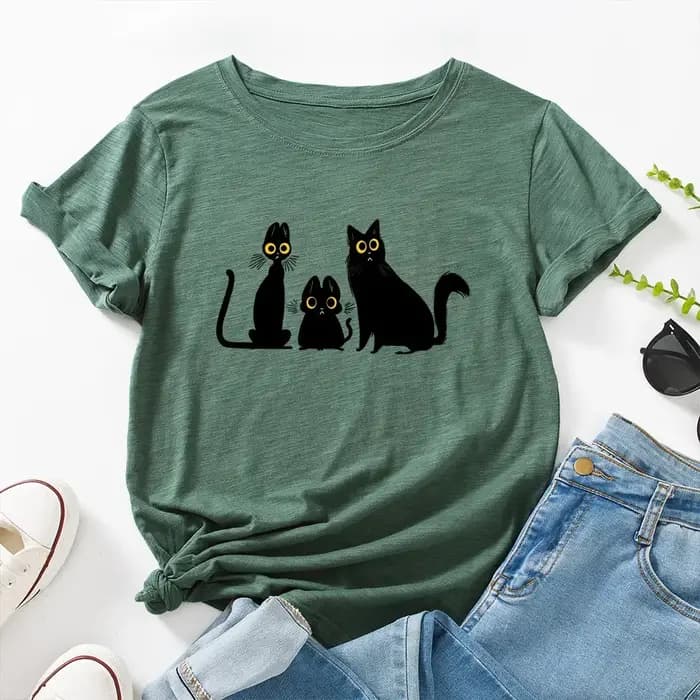 T-shirt graphique chat noir pour femme
