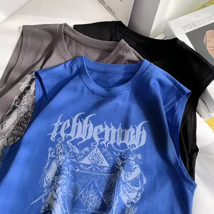 T-shirts rétro Hip-hop imprimés sans manches à col rond pour hommes et femmes