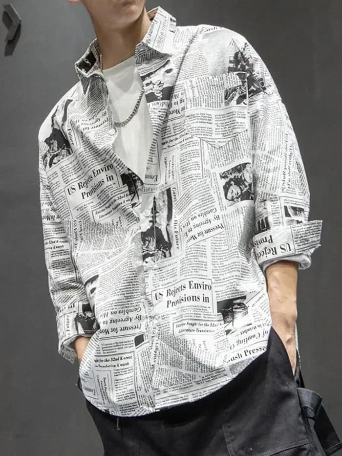 Chemise japonaise pour hommes, rétro, imprimé journal, tendance coréenne, Cardigan d'été Chic à manc