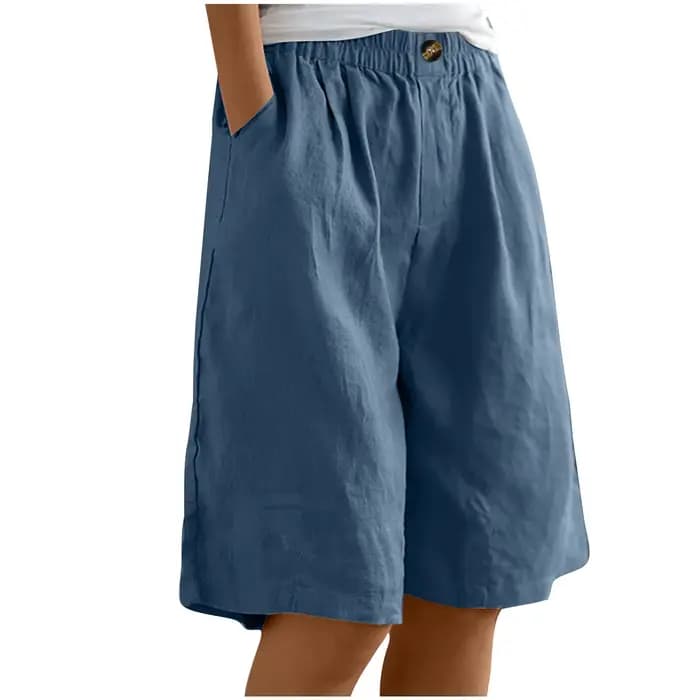 Bermuda grande taille en coton et lin pour femme