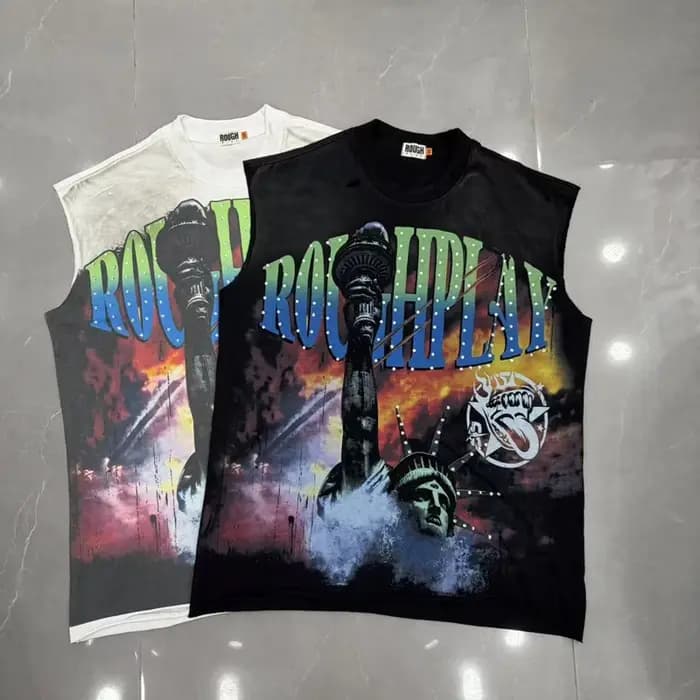 T-shirt sans manches à col rond imprimé lettres