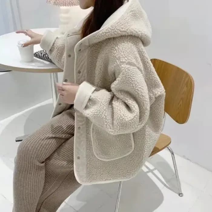 Veste à capuche en velours d'agneau pour femme, style ample et épais, version coréenne tendance, man
