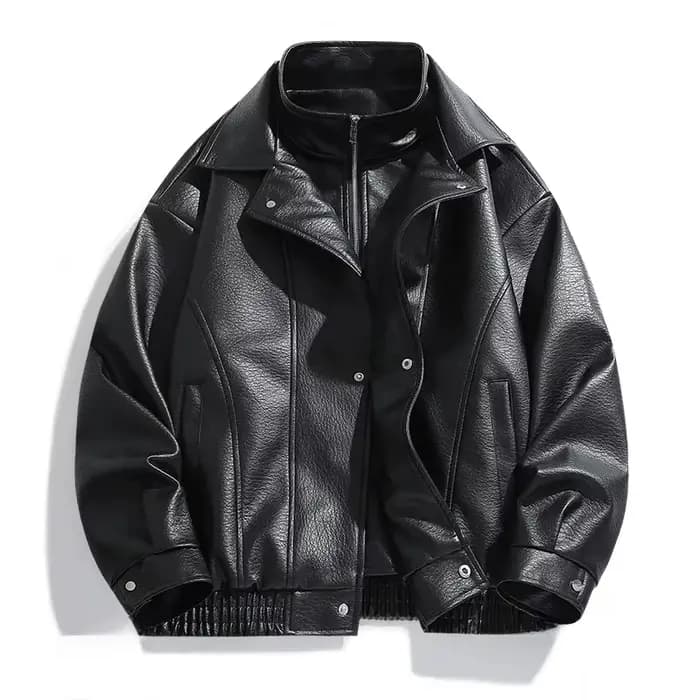 Veste en cuir décontractée pour hommes, Style Cool, grand col, mode printemps-automne, sensation hau