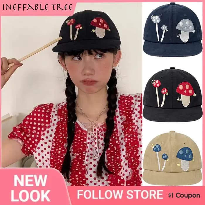 Casquette de baseball brodée motif champignon