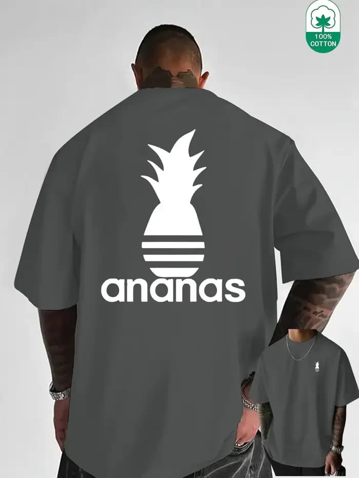 T-shirt pour homme en coton 100% doux de qualité supérieure avec imprimé silhouette d'ananas noir