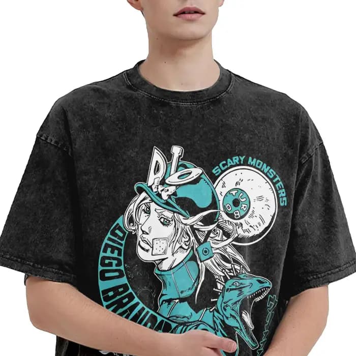 JoJo's Bizarre Adventure Diego Brando T-Shirts Hip Hop lavé surdimensionné
