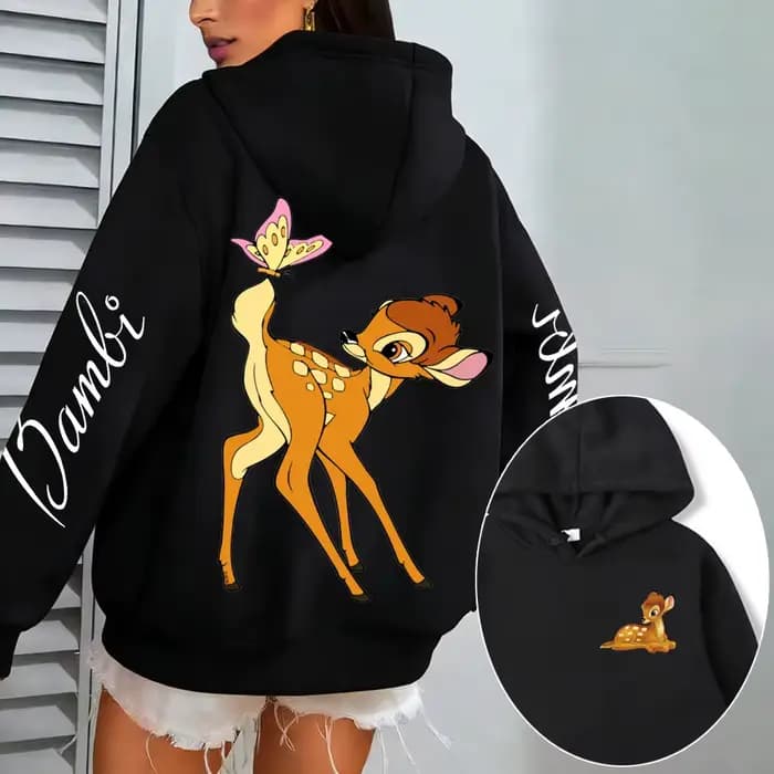Sweat-shirt à capuche Bambi pour femme, motif dessin animé, printemps automne, style coréen, pull ov