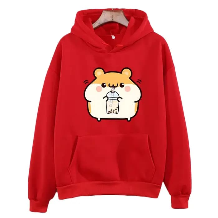 Boba thé Hamster mignon sweat femme dessin animé graphique à capuche décontracté