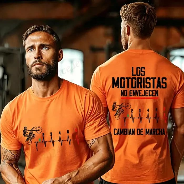 T-shirt de motard espagnol imprimé « Los Motoristas No Envejecen »