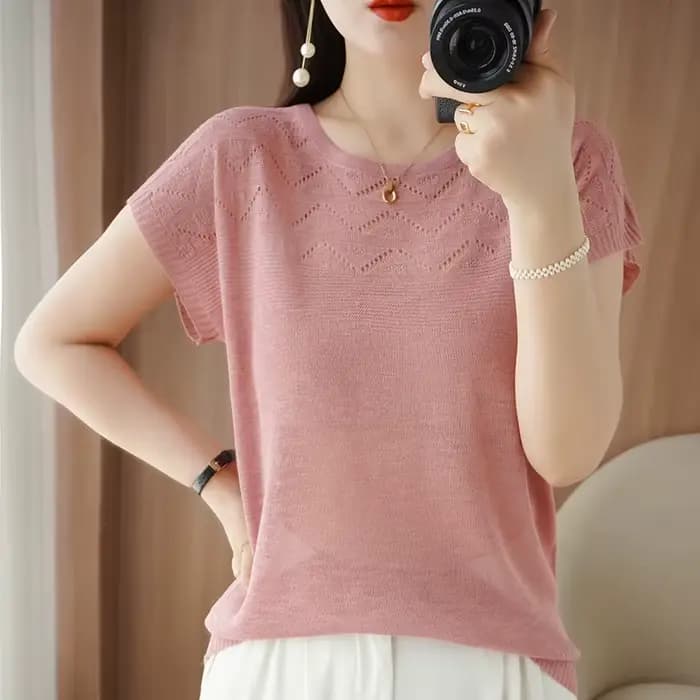 T-shirt à manches courtes et col rond pour femme
