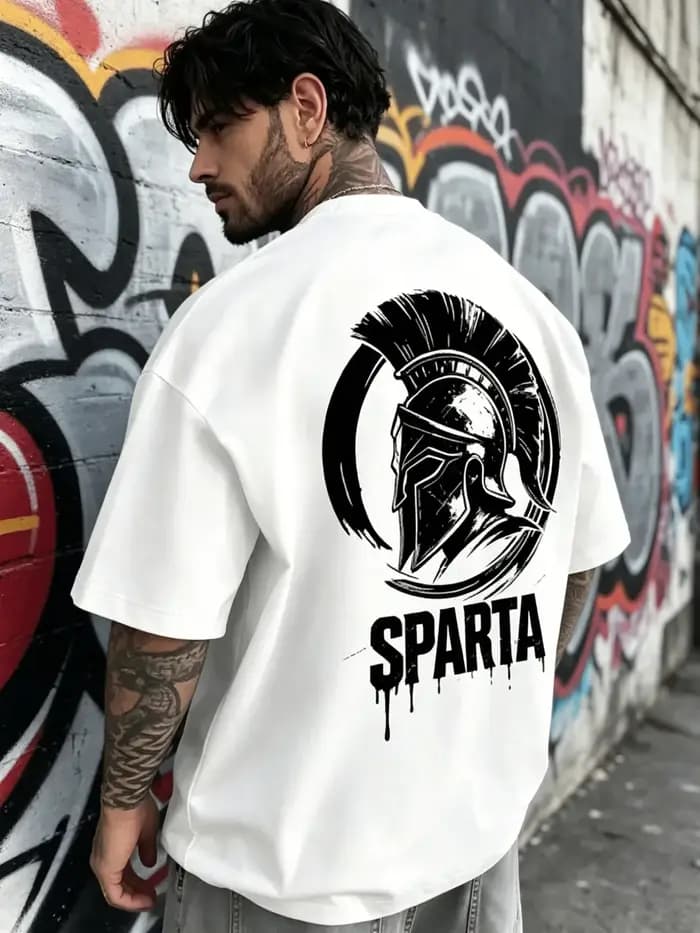 T-shirt pour homme 100% coton avec impression de casque « SPARTA »
