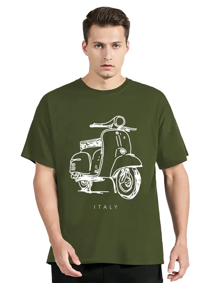 T-shirt de scooter à manches courtes vintage pour hommes, impression d'art minimaliste italien, vête