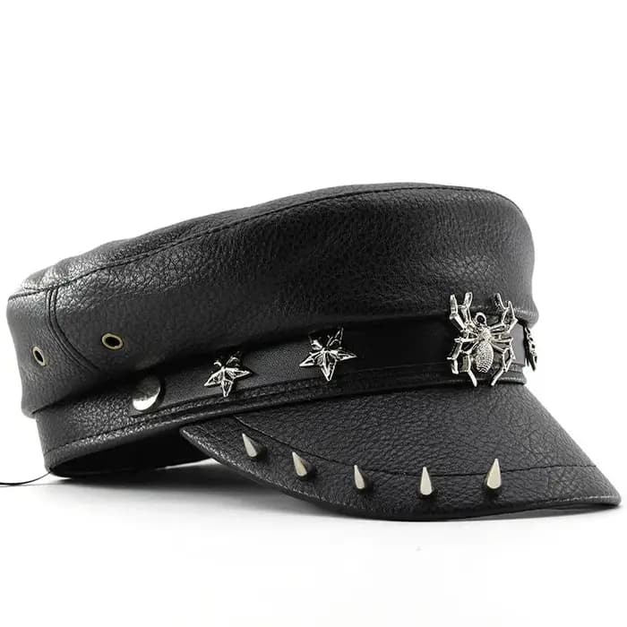 Casquette rétro britannique en PU à rivets