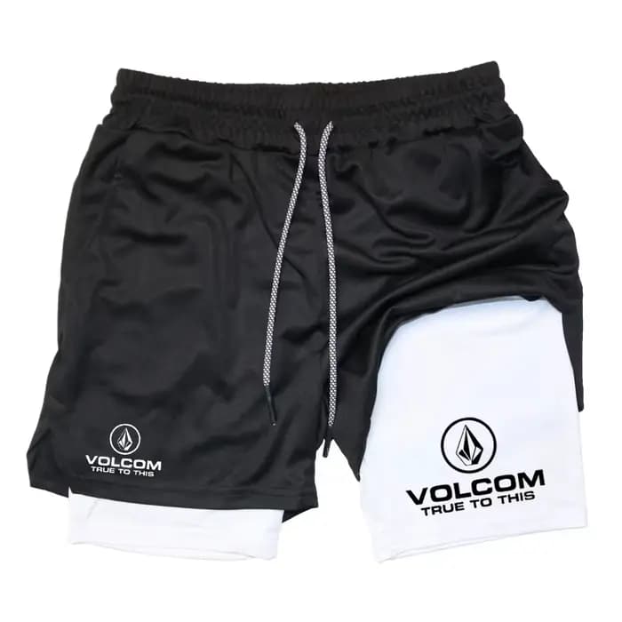 VOLCOM Short imprimé 2-en-1 pour homme, adapté au sport, à la course à pied, à la marche lente et au