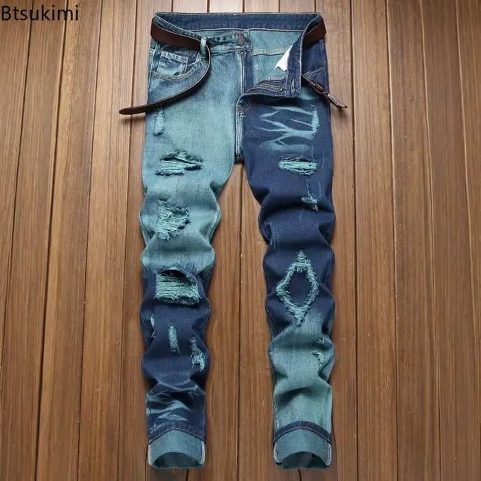 Nouveau jean rétro homme déchiré jambe droite pantalon