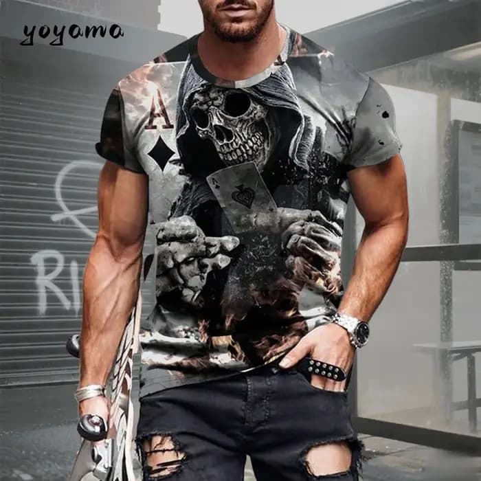 T-shirt pour homme avec motif crâne imprimé en 3D. Vêtements d'été rétro décontractés et sportifs à manches courtes