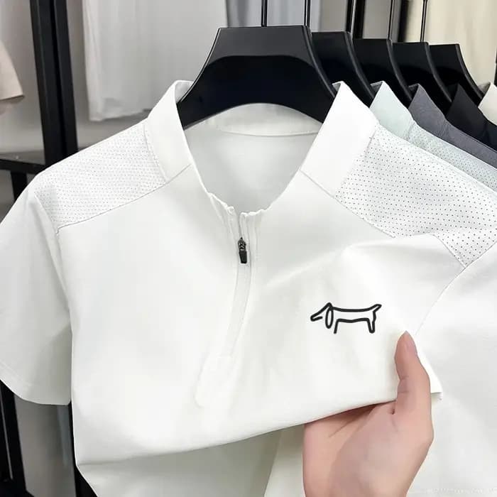 T-shirt imprimé de marque de créateur pour homme, confortable, à manches courtes, couleur unie, col rond, demi-zip, style athleisure, vêtements pour homme