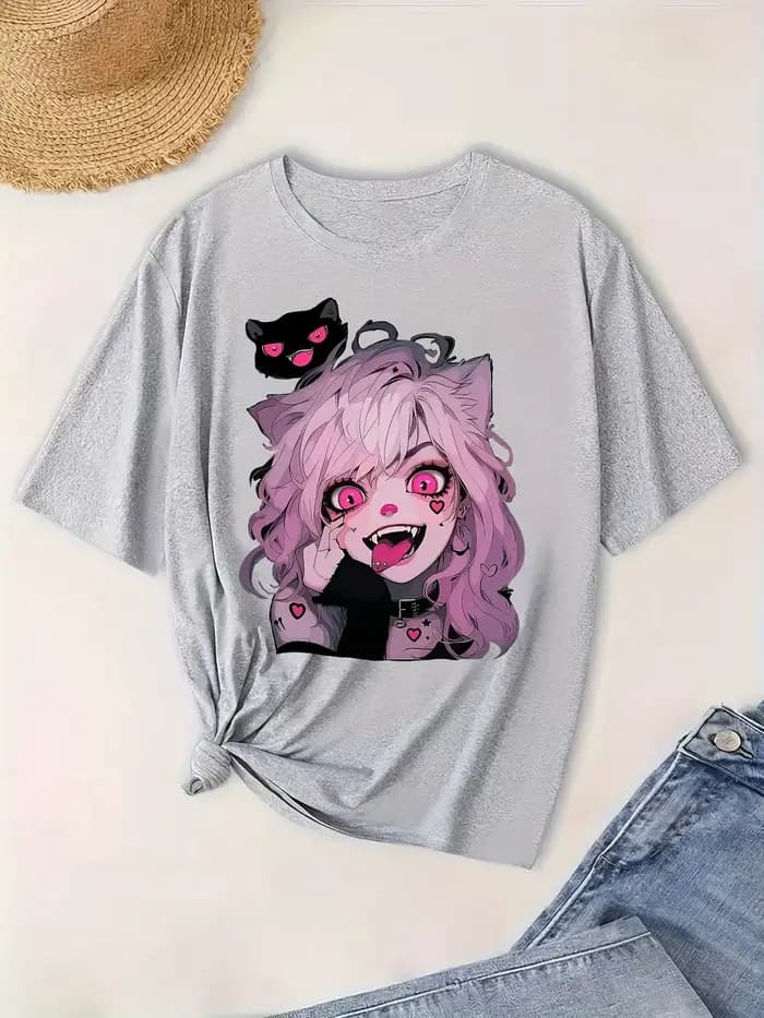 T-Shirt graphique chat mignon pour femmes