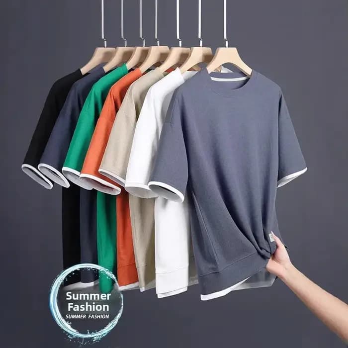 T-shirt décontracté à manches courtes et col rond en soie glacée Rui Tong pour homme