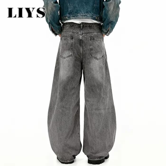 Jean Américain Rétro Baggy à Jambes Larges Gris Noir pour Homme – Printemps-Été