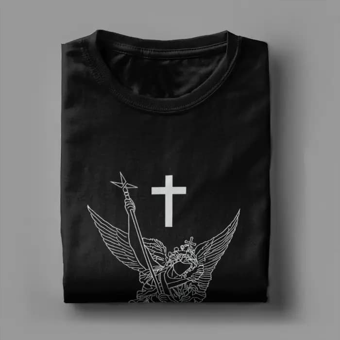 T-shirt Saint Michel l'archange vainquant Satan Warrior Faith, t-shirt drôle en coton pour hommes, col rond, vêtements à manches courtes