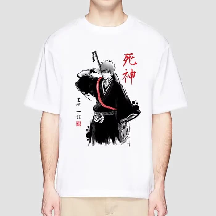Anime eau de javel t-shirt pour hommes Ichigo graphique t-shirts blanc japonais Harajuku mode décontracté col rond