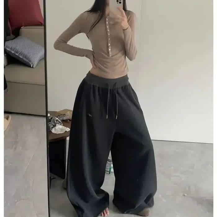 Pantalon de jogging oversize gris et noir pour femme