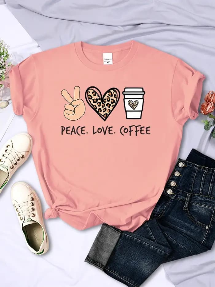 Peace Love café imprime femmes T-Shirts coton haute qualité T-Shirts marque respirant T-Shirts chemi