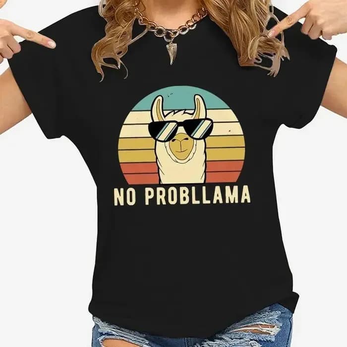 Design T-shirt femme décontracté col rond manches courtes drôle lama graphique imprimé