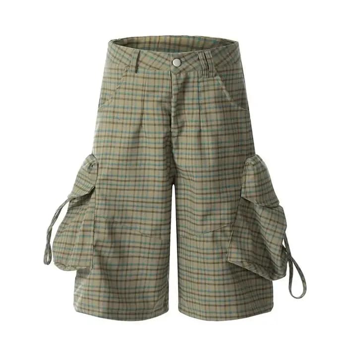 Street Plaid grande poche vêtements de travail pantacourt pour hommes femmes 2025 été nouveau Style américain ample marque à la mode pantalon à jambes larges