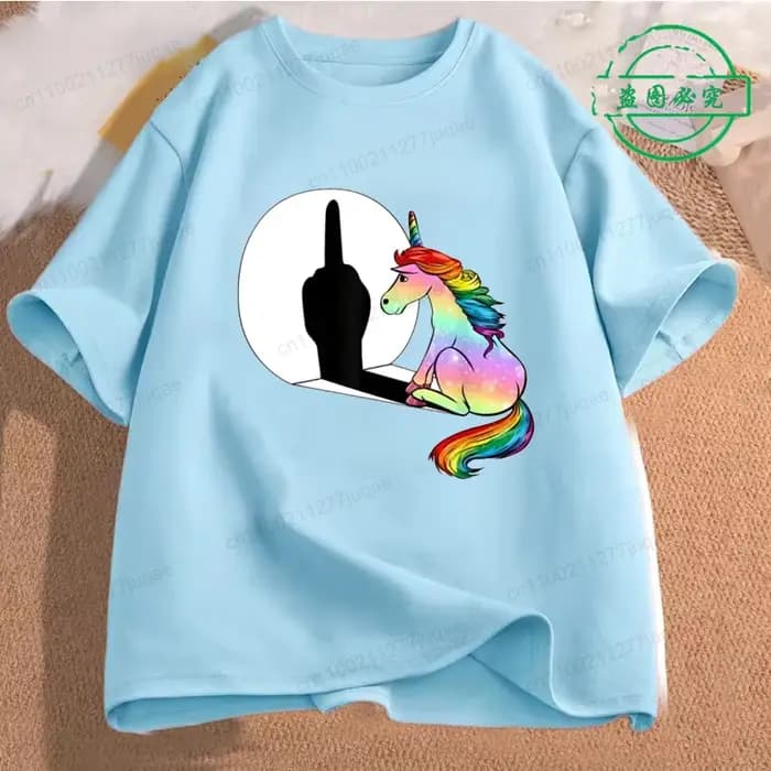 Graphique drôle licorne doigt moyen imprimé T-Shirt sarcasme ombre Streetwear hommes