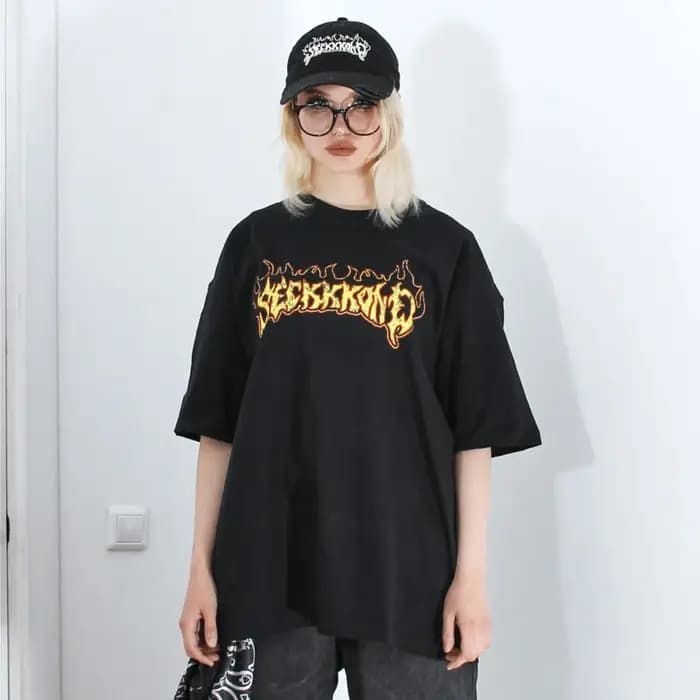 Hip Hop Streetwear surdimensionné vêtements pour hommes à manches courtes SEKKKOND imprimé graphique Y2k hauts t-shirts Harajuku Goth coréen t-shirt coton
