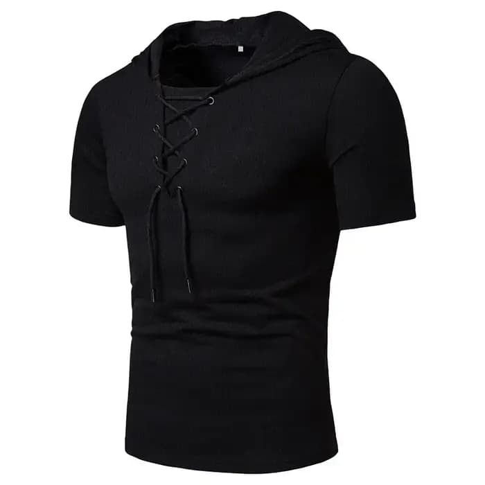 T-shirt à manches courtes à capuche 2026 pour homme, vêtements de sport, chemises streetwear, lacets