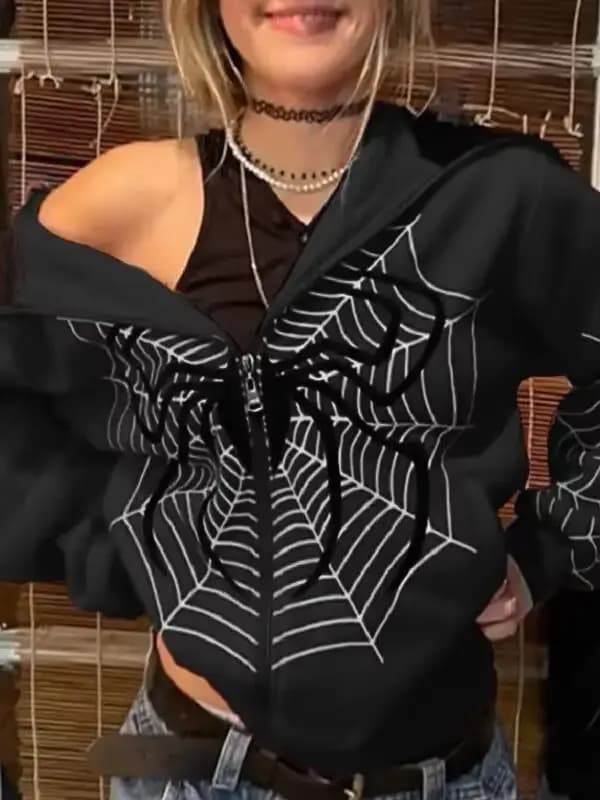 Sweat à capuche en toile d'araignée pour femme