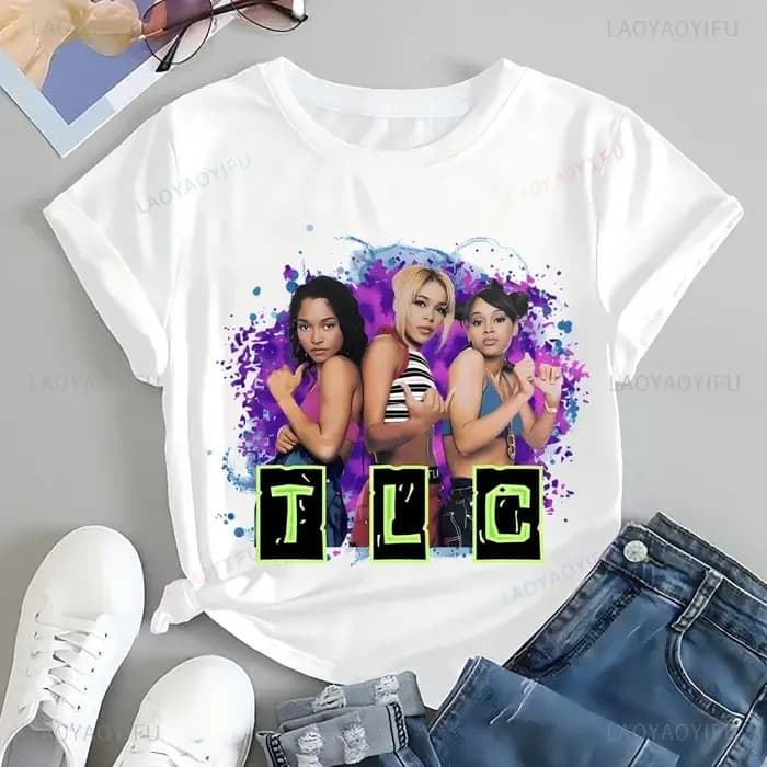 T-shirt imprimé vintage des années 90 du groupe TLC