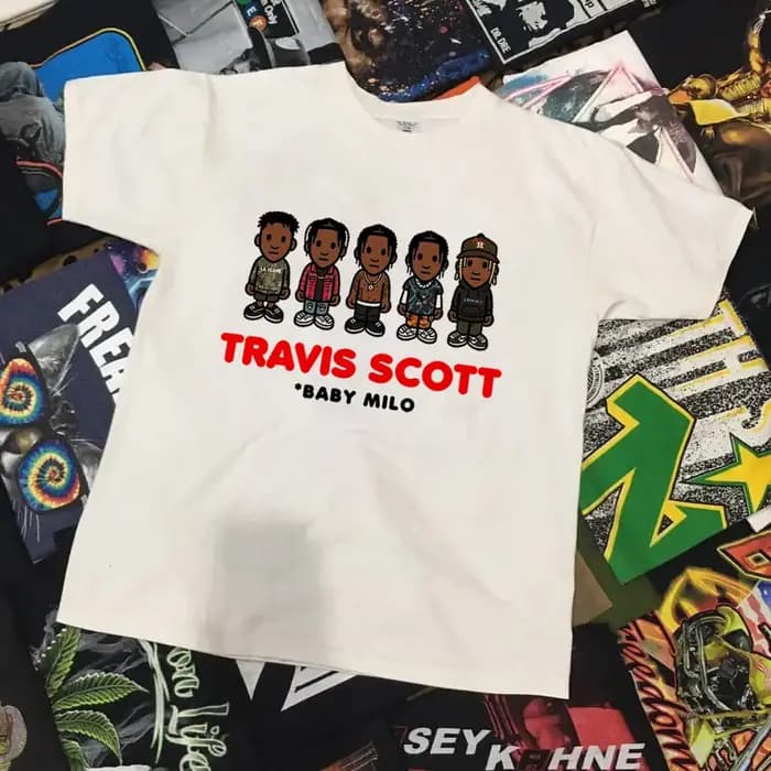 T-shirt à manches courtes avec imprimé de dessin animé Travis Scott Rap Hip-hop pour hommes et femmes