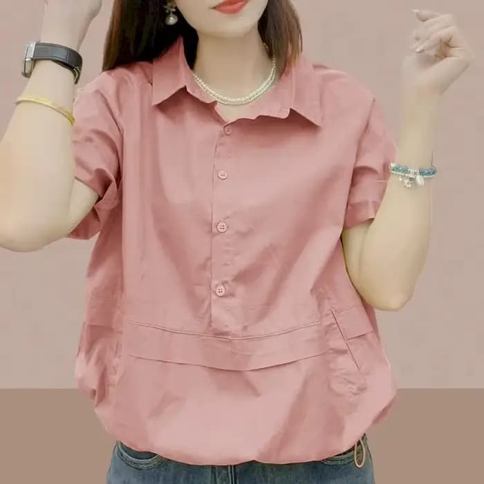 Polo t-shirt femmes à manches courtes Blouse ample surdimensionné mince couleur unie revers haut déc