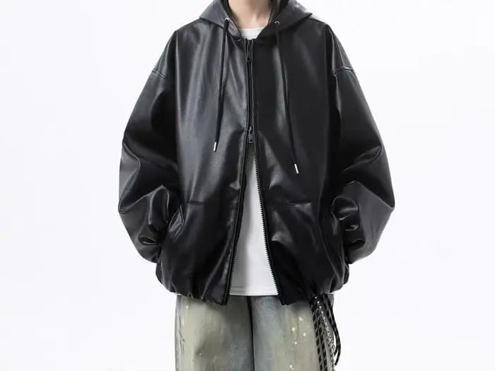 Veste en cuir à capuche Vintage pour hommes et femmes, veste à capuche de marque tendance haut de ga