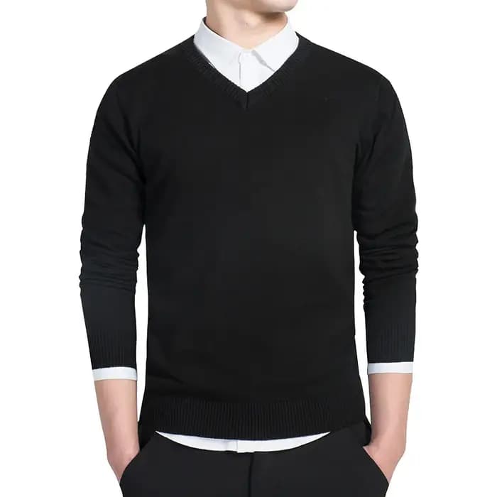 Pull Homme 2026 Automne Décontracté Col V Uni en Coton Tricoté Marque Vêtements Coupe Slim Pulls Masculins