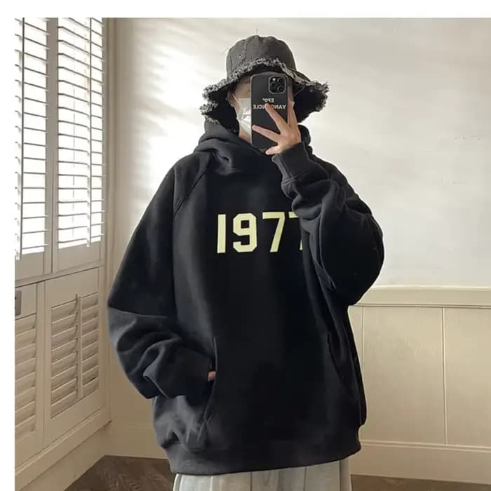 Sweat à capuche hommes automne nouveau 1977 imprimé manteau ample Harajuku pull