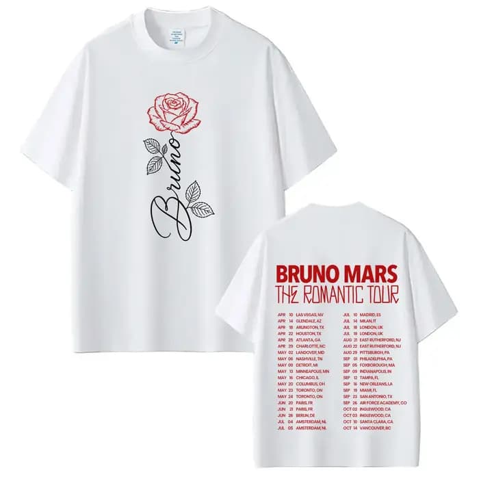 Bruno Mars The Romantic Tour 2026 T-shirt imprimé pour homme et femme