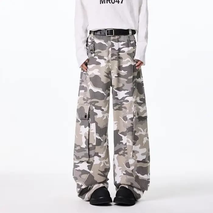 Pantalon Cargo pour hommes, vêtements de travail camouflage en coton, coupe ample, jambes larges, pa