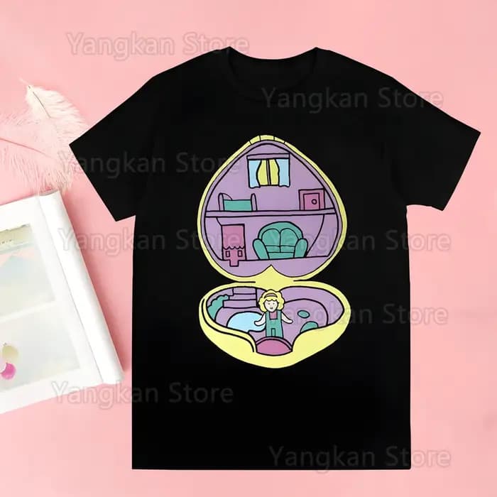 Polly poche dessin animé imprimé t-shirt femmes Kawaii chemises graphiques décontracté à manches courtes femme