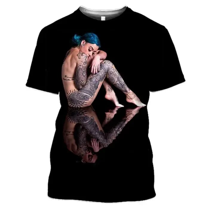 T-shirt modèle de tatouage imprimé en 3D pour hommes et femmes nues
