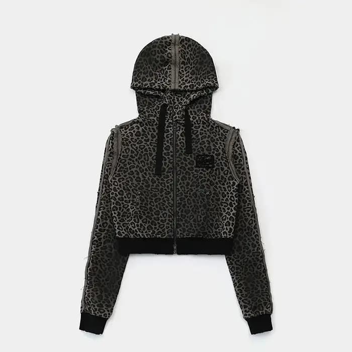 MARIA sweat à capuche imprimé léopard rétro et vieilli pour femme, une niche veste à capuche décontr