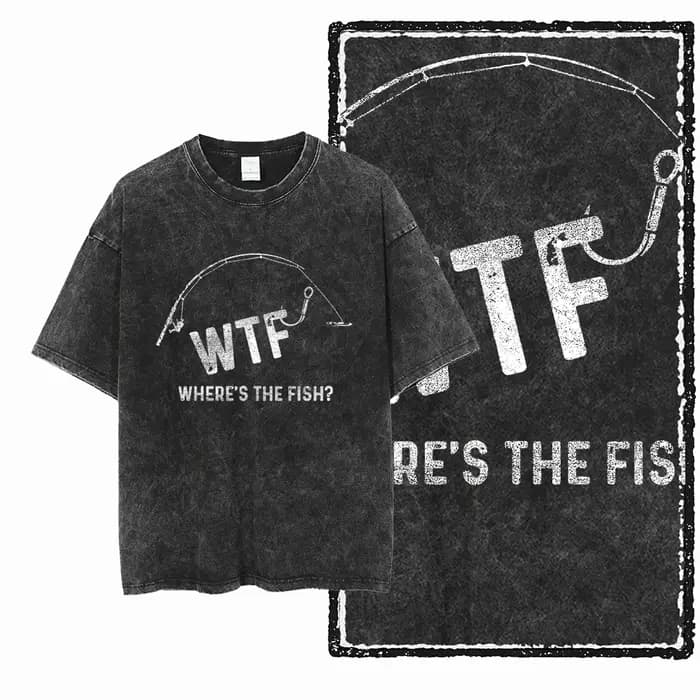 YB FISHING THEME imprimé coton lavé à l'acide graphique exclusif unisexe t-shirt Cool Streetwear hommes t-shirts grande