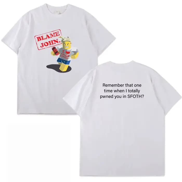T-shirt imprimé Blame John pour l'été, haut à manches courtes décontracté, ample, amusant et à la mo