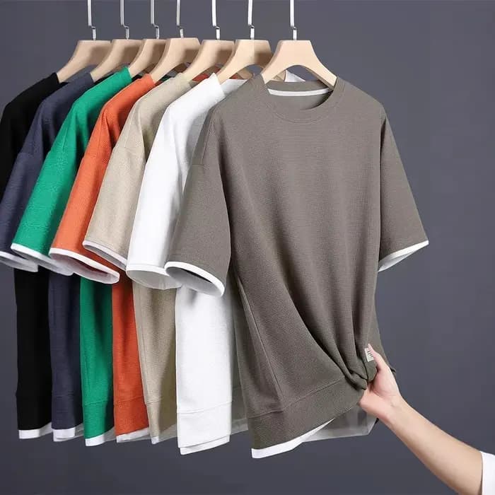 T-shirt décontracté à manches courtes et col rond en soie glacée Rui Tong pour homme