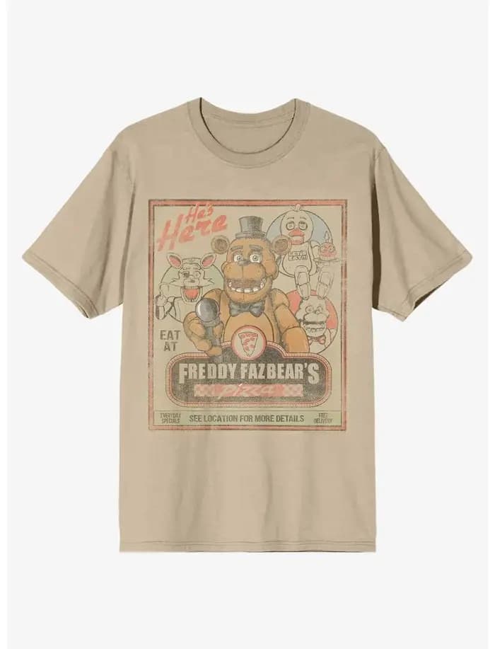 T-shirt unisexe en coton ample et décontracté avec imprimé punk High Street Five Nights At Freddy's Freddy Fazbear's Pizza