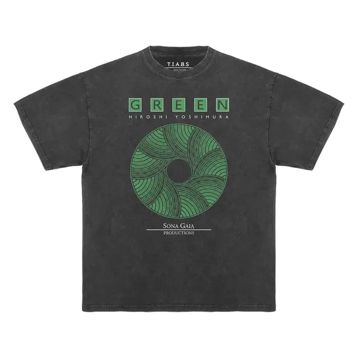 Hiroshi Yoshimura T-Shirt vert Inoyama Land Brian Eno lavé ample épaule tombante rétro hommes manches courtes surdimensionné chemise en coton